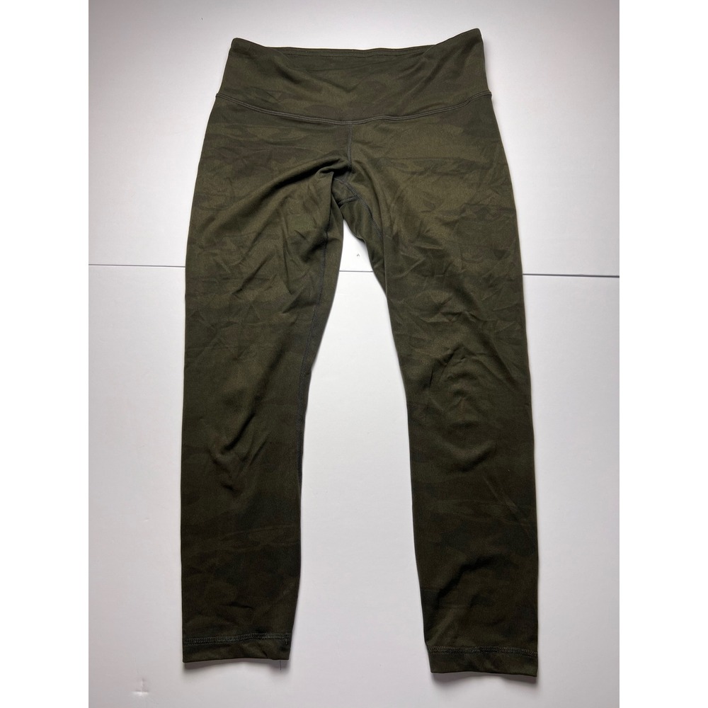 Lululemon Wunder Under Crop Leggings Womens 6 Olive Green Camo Activewear 21in